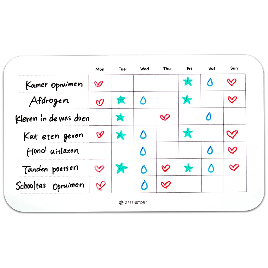 beloningsbord ingevuld met verschillende kleuren